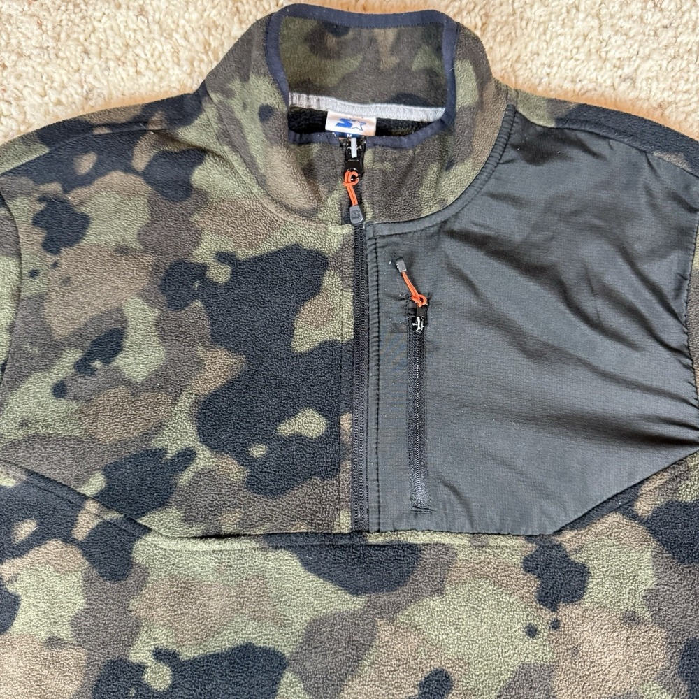 Starter Pullover Mens Medium Camouflage‎ 1/4 Zip Fleece Outdoors W/ Pocket